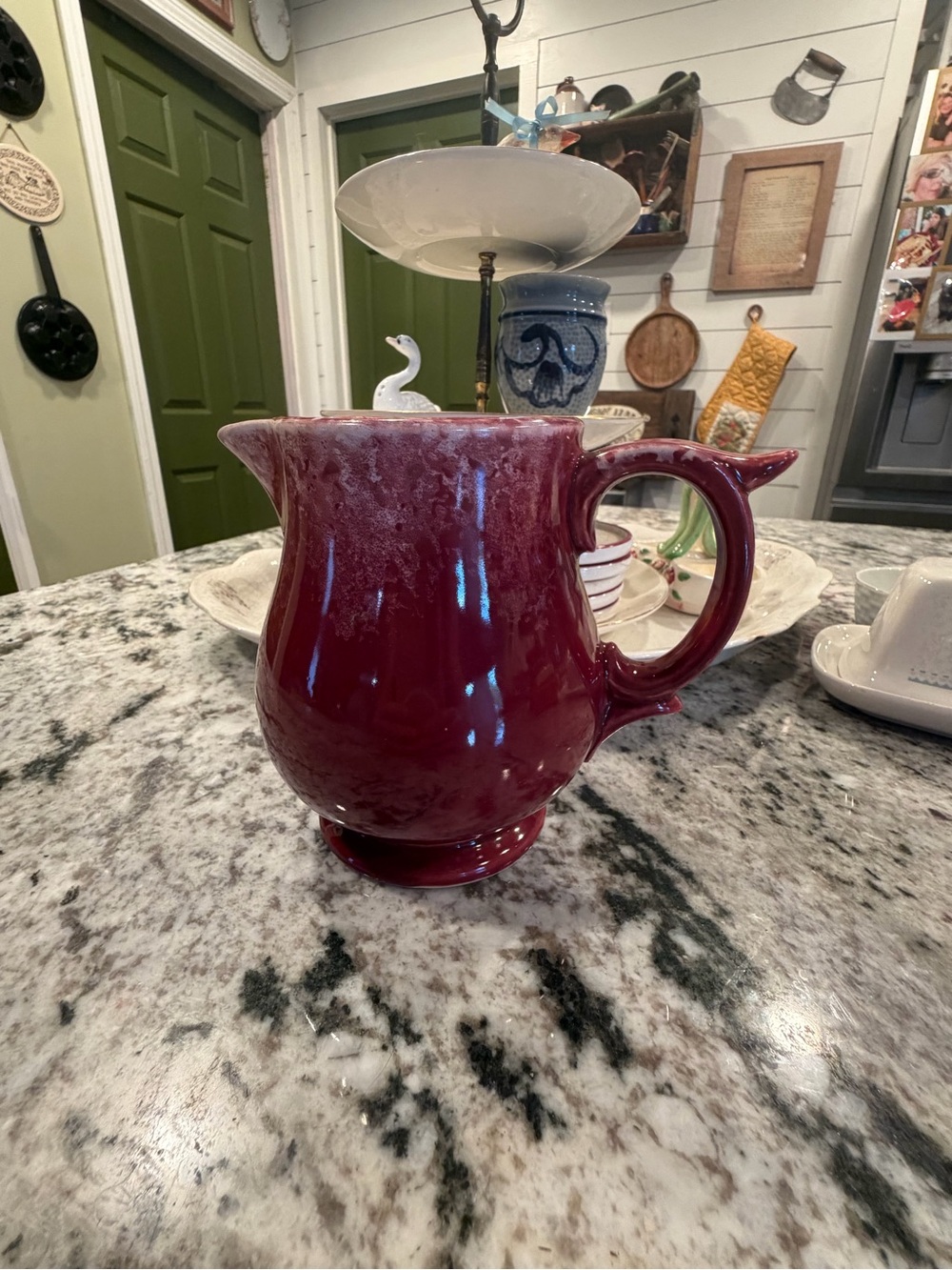 Mccoy Deep Red Gloss Ceramic Pitcher with Curved Handle